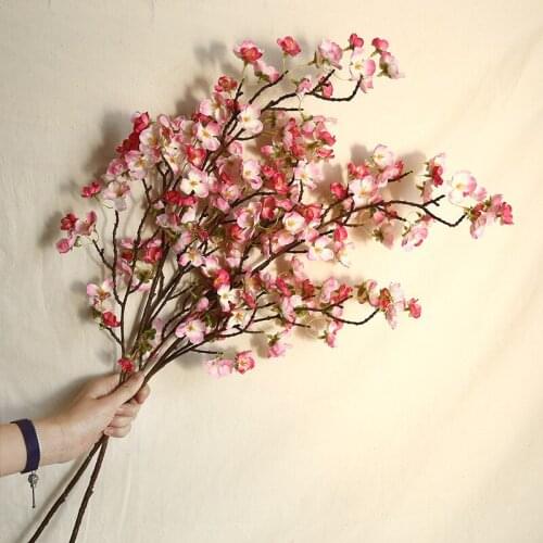 Silk Peach Blossom Artificial Flowers for Decoration Home Plastic Stem Bride Wedding Bouquet Mariage Cherry Blossom Fake Flower