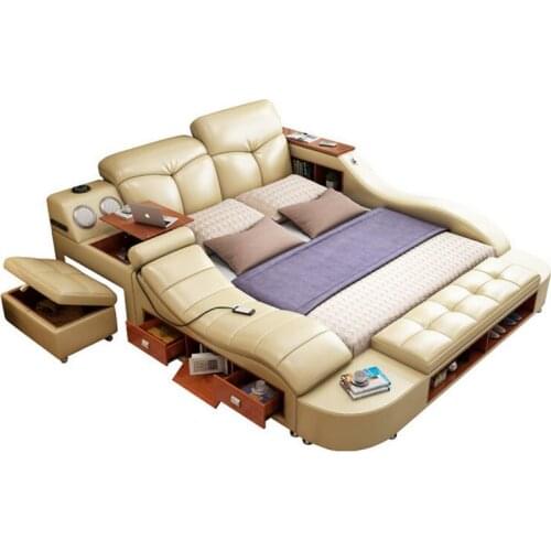 Real Genuine leather bed frame massage Soft Bed Home Bedroom Furniture camas lit muebles de dormitorio yatak mobilya quarto bett