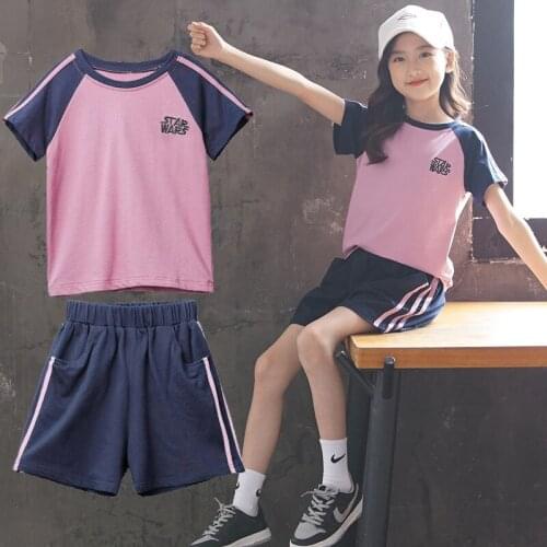 Summer 2021 Fashion Kids Baby Girls Clothes Sets Short T shirt + Pants Outfit Children Clothing Set 4 5 6 7 8 9 10 12 14 Years