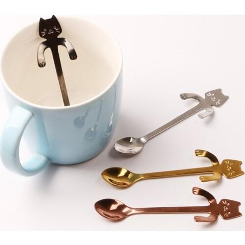 Hot Sale Coffee Spoon Mini 304 Stainless Steel Cartoon Cat Spoon Long Handle Flatware Coffee Drinking Tools Kitchen Gadget