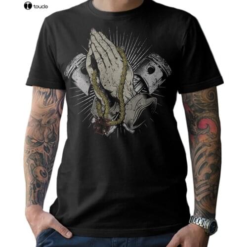 Biker Iron Cross Praying Oldschool Hot Rod Hot 2019 Summer Men Fashion Summer Short Sleeve Cotton Custom T Shirt Printing