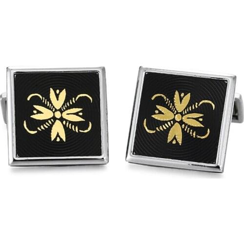 DY crazy promotions new black square gold pattern Cufflinks men French Cufflinks wholesale and retail