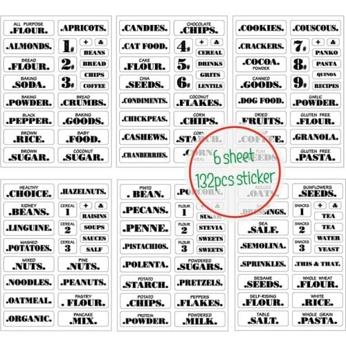 Farmhouse Pantry Labels 6 Sheets Transparent Waterproof Pantry Stickers Food Jar Labels for Pantry Organization CLH@8