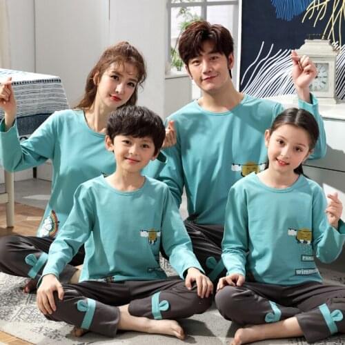 New Autumn Cute Cartoon Parent-Child Pajamas For Boys Girls Children Pure Cotton Long Sleeve Home Wear Kids Clothes Casual