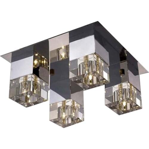 19" Modern 4 Heads Square Crystal Aluminum Living Room Ceiling Lamp Dining Room Ceiling Lamps Fixtures