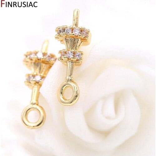 Luxury Jewelry Findings Inlaid Zircon 14k Gold Bead Holder Charms Decorative Pearl Bail Accessory Jewelry Making Craft