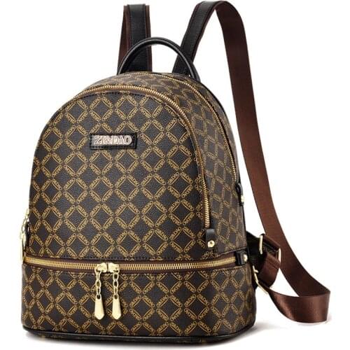 Womens Retro Leather Backpack famous brand waterproof womens Mini Backpack Brown