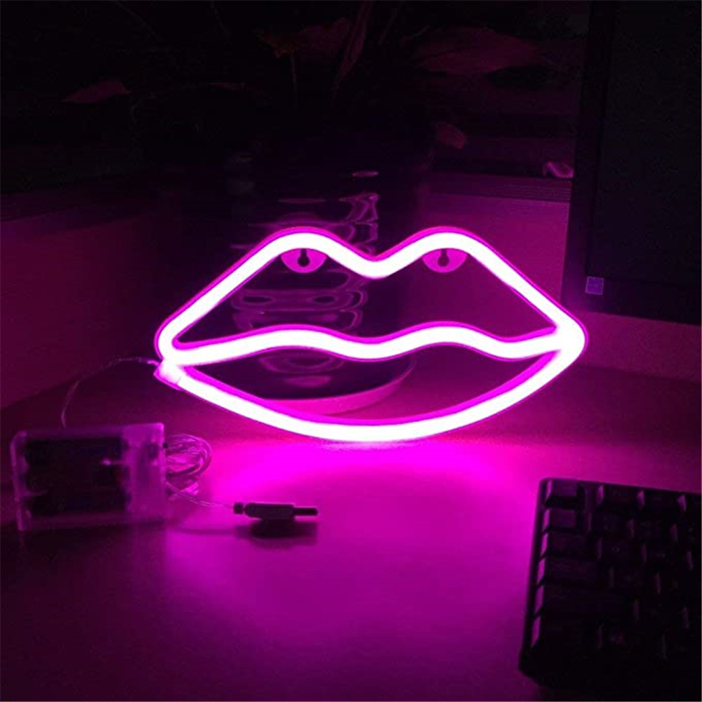 Led Night Light USB Operated Red/Pink/Blue Lips Neon Lights for Christmas Childrens Room Party Holiday Gift Bedroom Decoration