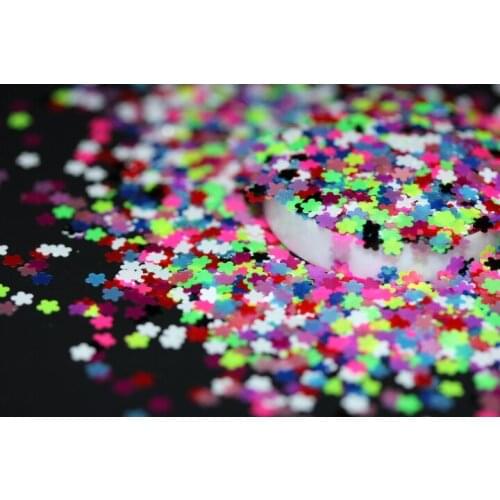 Ultra Thin Neon Fluorescent Solvent Resistant Flower Shape Glitter Sequins for nail art polish and DIY decoration