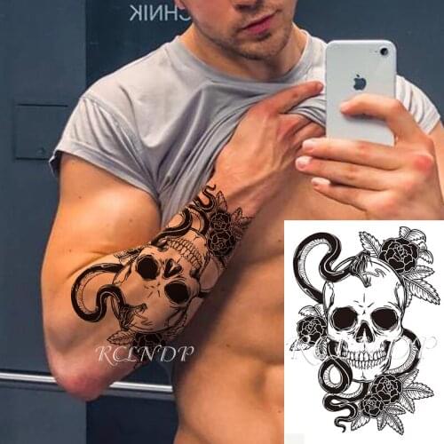 Waterproof Temporary Tattoo Sticker Black Snake Skull Flower Fake Tatto Flash Tatoo Hand Arm Foot Body Art for Men Women