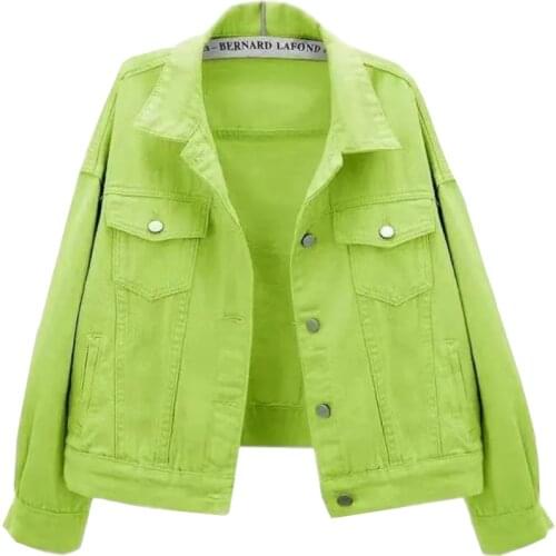 Women Candy Color Short Denim Jacket Harajuku Clothes Spring Autumn Long Sleeve Loose Denim Coat Wild Ladies Jeans Jackets H1443