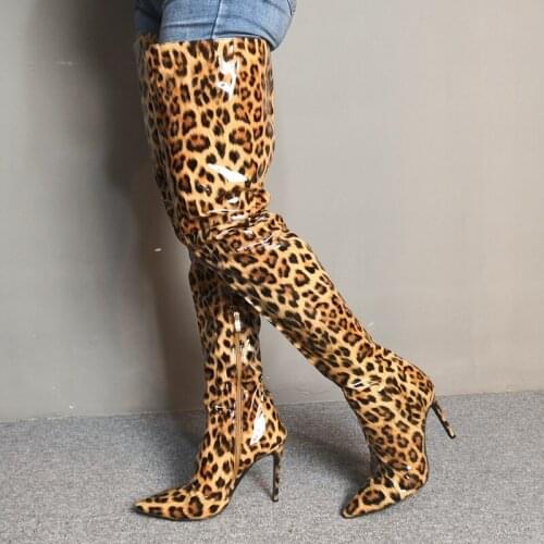 2020 New Plus Big Size 35-47 Leopard Zip Fashion Sexy Over The Knee Thigh High Heel Autumn Winter Female Lady Womens Boots X1869