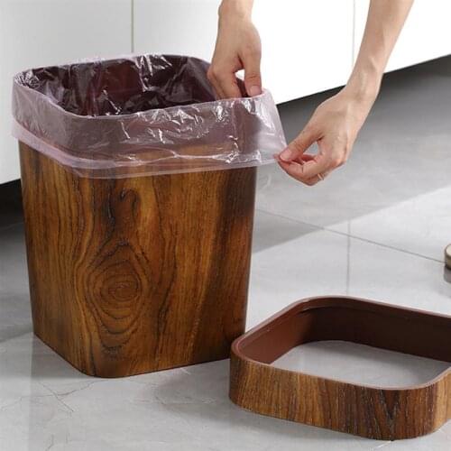 1PC Retro Creative Rubbish Bin Home Imitated Solid Wood Trash Can Trash Bin Bathroom Wooden Waste Bin Kitchen Home (L Size 14 L)