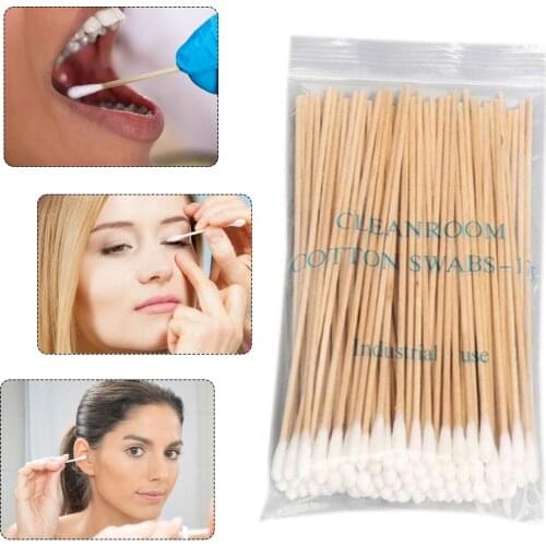 100pcs Disposable Cotton Swab Lint Free Micro Brushes Wood Cotton Buds Swabs Ear Clean Stick Eyelash Extension Glue Removing