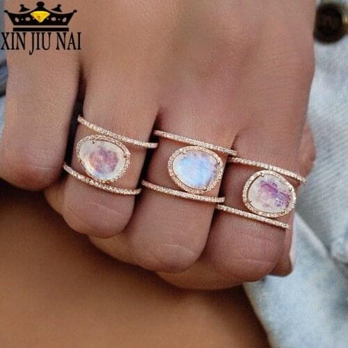 3 Colors 925anillos Silver Vintage Women Wedding Ring & Engagement Ring New Antique Zinc Oval Moonstone Women Opal Ring
