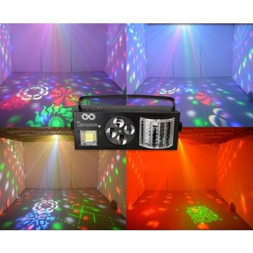New LED 4 in1 Effect light LED butterfly lights+RG Laser+4 eyes patterns light +white strobe DMX512 KTV club Disco dj lighting