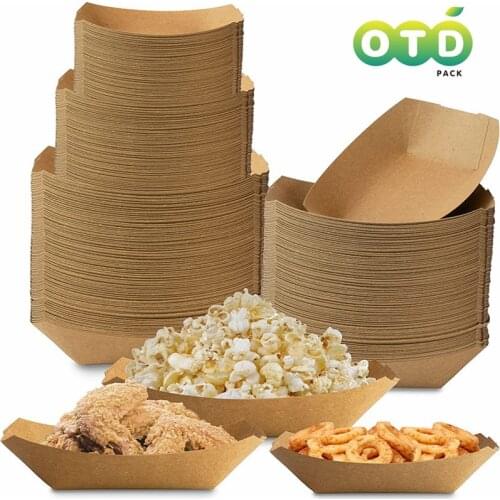 50pcs/PackHeavy Duty Disposable Kraft Brown Paper Food Trays Grease Resistant Fast Food Paperboard Boat Basket for Parties Fairs
