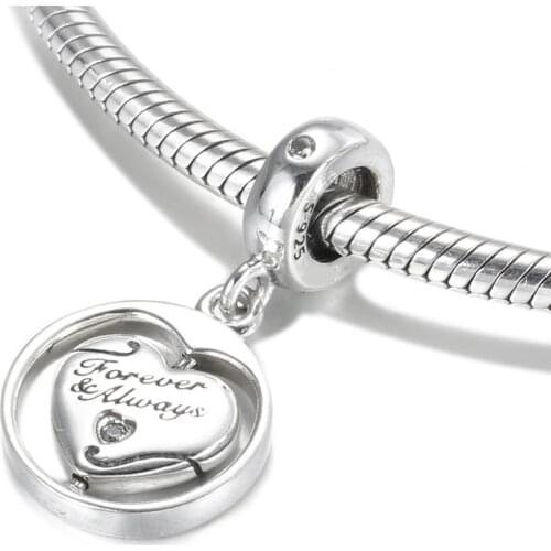 Authentic S925 Silver Pendant Charm for Women Bracelet Bangle DIY Jewelry Spinning Forever & Always Soulmate Dangle Bead