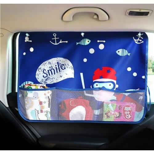 Car Curtains Cartoon Style Automobile Rear Window Sun Blinds Sunshades With Oragnizer Net For Children Universal