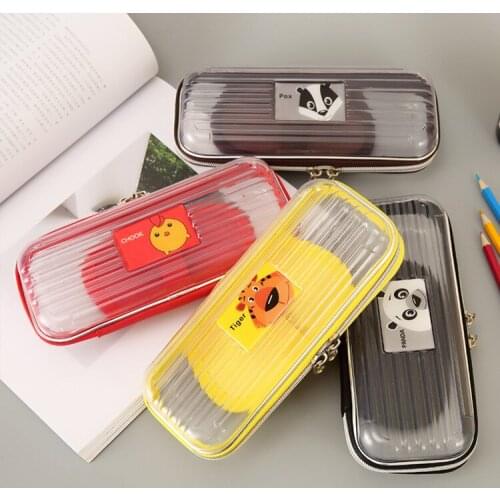 Cartoon Animals Student Pencil Case PVC Plastic Transparent Pencil Case High Capacity Student Stationery Back To School