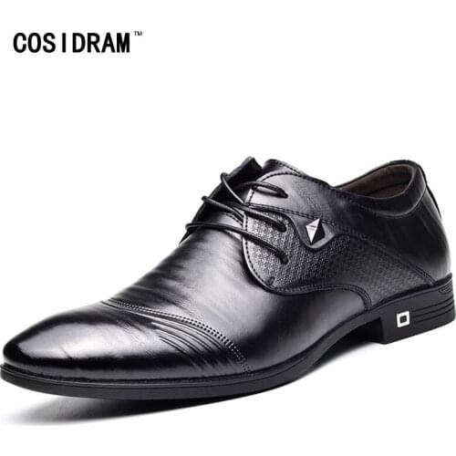 COSIDRAM Fashion Split Leather Dress Shoes For Men Formal Shoes Pointed Toe Oxfords New 2018 Wedding Business Shoes Male BRM-957