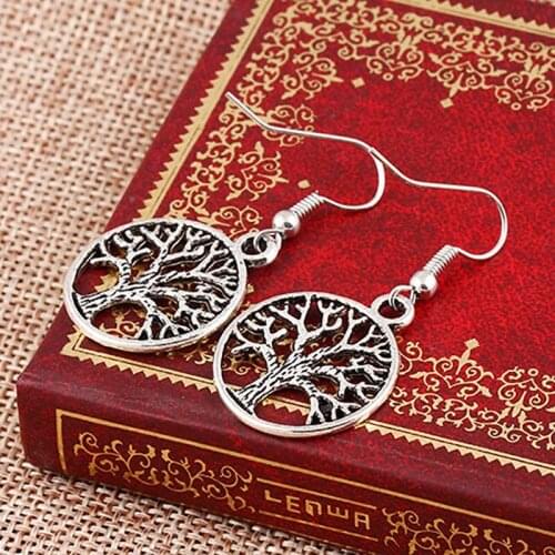 Tree Life Dangle Earrings For Women Fashion Jewelry Statement Charm Drop Earring Antique Silver Plated Hollow Eardrop