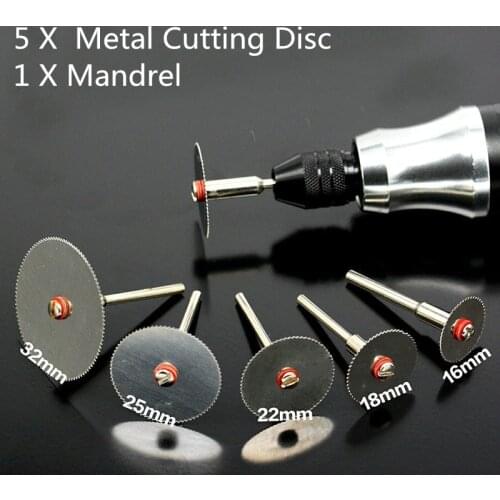 6Pcs/set Stainless Steel Slice Metal Cutting Disc with 1 Mandrel for Dremel Rotary Tools 16 18 22 25 32mm Cutting Disc