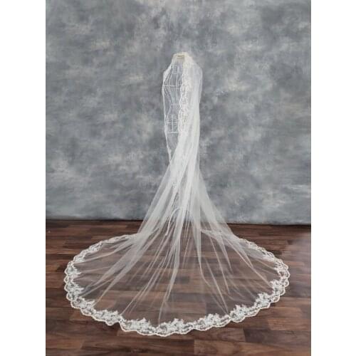 3M long bridal lace veil, cathedral veil, wedding lace veil, ivory single veil, with comb