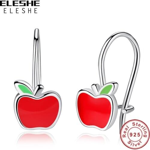 ELESHE Real 925 Sterling Silver Fashion 2021 Fruit Red Enamel Apple Stud Earring For Women Wedding Minimalist Jewelry