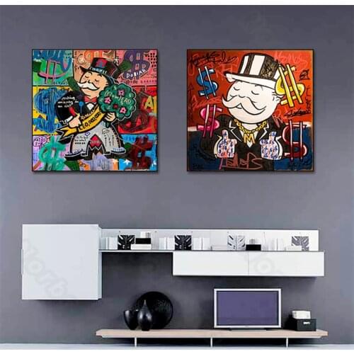 Modern Style Art Canvas Painting Graffiti Poster Print Monopoly Rich Man with Lots of Money for Gambling Houses Wall Decoration