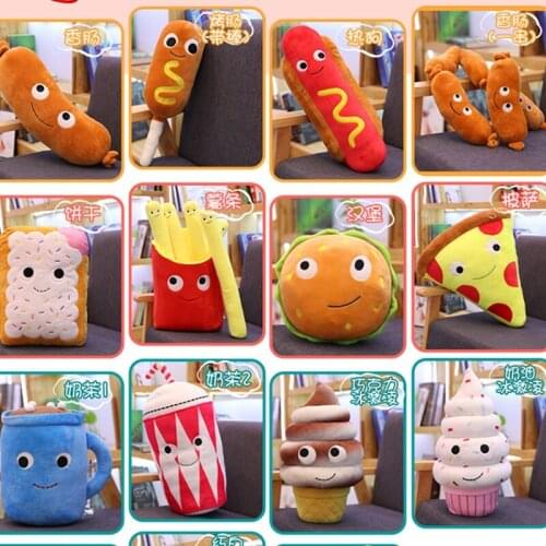 Simulation Fast Food Pillow Milky Tea Chip Pizza Ice Cream Plush Toy Cute Cushion Kawaii Soft Stuffed Super quality Child Gift