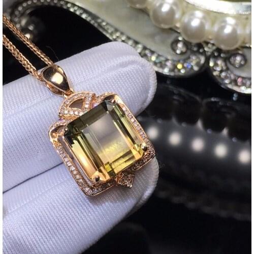 Fine Jewelry G18K Real 18K Gold Jewelries Rose Gold 100% Natural Watermelon Tourmaline Gemstone Pendant Necklace