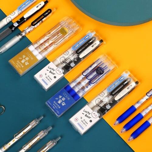 JIANWU 3Pcs/Set Cute Cartoons Gel Pen 0.5mm Black Ink Press Ballpoint Pen Student Exam Office Signature Pen Stationery Supplies