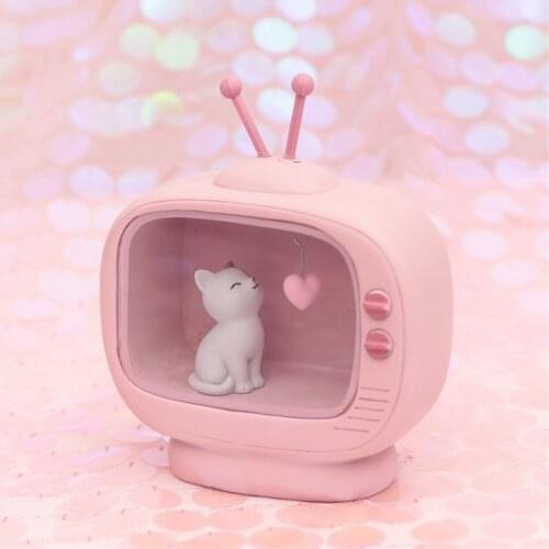 Cute Cat Home Decoration Light Pink Color Baby Kids lampara bebe Battery Resin Material Warm Bedroom Mini Lamp