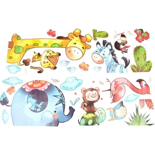 Cartoon Animal Party Wall Stickers Decal Kids Adhesive Wallpaper Mural Baby Girl Boy Room Nursery Decor