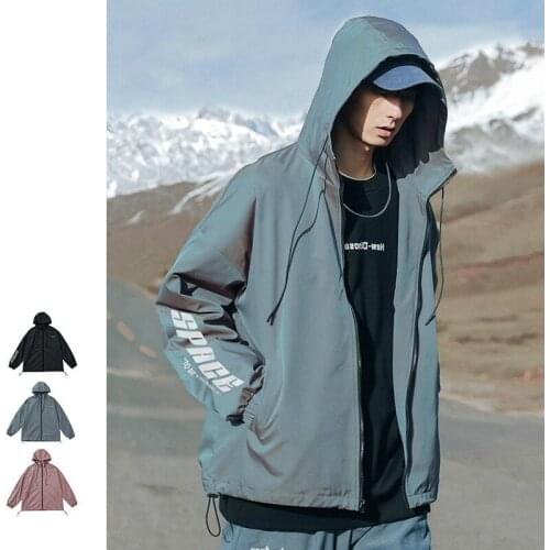 2020 Hooded Jacket Autumn Casual Loose Reflective Letter Print Coat Men Windbreaker Male Streetwear Colorful Clothing