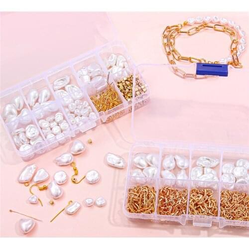 ABS Pearl Beads Kit Gold Beads Chain Charms Elastic String Jewelry Finding Box for Necklace Earring Bracelet DIY Jewelry Making