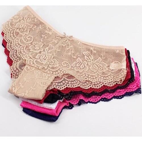 6 Pcs/Lot New Arrival 2020 Sexy Underwear Briefs Women Transparent Lace Cotton Panties M L XL XXL 9428