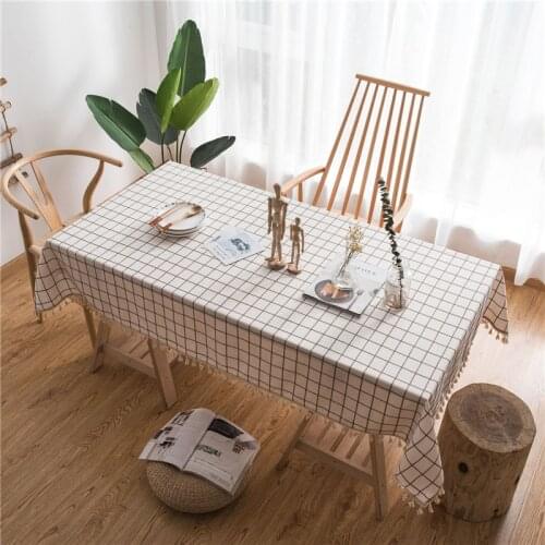 Lattice Solid Color Tassel Rectangular Tablecloth Cotton Linen Dinner Coffee Table Cover Home Party Decoration
