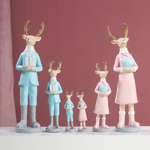 Couple Resin Elk Home Crafts Ornaments Christmas Day Gift Nordic Creative Standing Posture Cartoon Deer Room Desktop Decoration