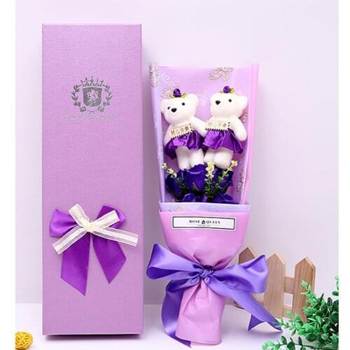 Little Bear Plus Five Roses Soap Bouquet Gift Box, Birthday, Tanabata, Valentine’s Day Gift, Creative Wedding Gift