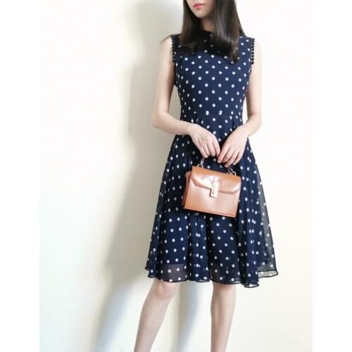 Romantic Chiffon Classical Spot Print Skater Elegant Sleeveless Dress UK8-16
