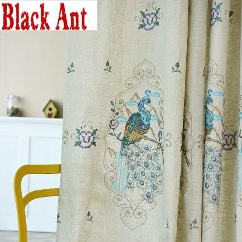 Peacock Embroidery Yarn Luxury Curtain for Living Room Window Bay Curtain Sheer Fabric Blinds Custom Made T&433#30