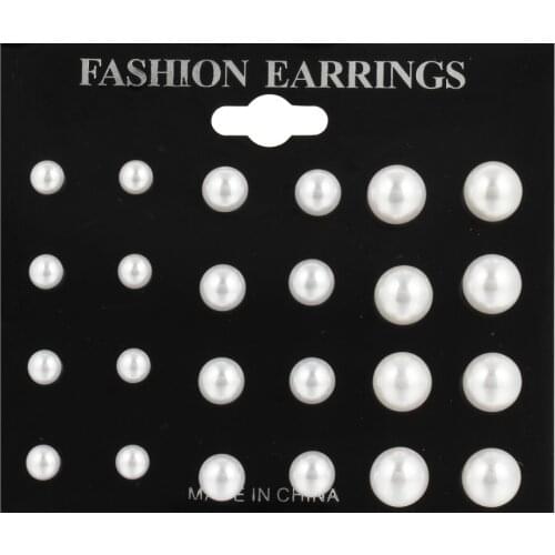 12 Pairs/ Set Round Simulated Pearl Stud Earring Set Classic Wedding Bridal Party Fashion Jewelry For Women Brincos Bijoux Gift