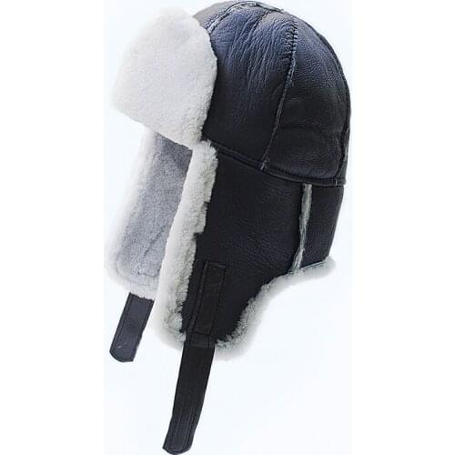 CX-C-265G European Earflap Design Unisex Cap Genuine Shearing Sheepskin Fur Hat