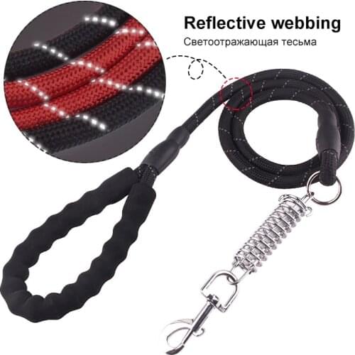 Reflective Nylon Leashes Medium Large Pet Dog Traction Rope Buffer Spring Traction Belt For Cat Big Small Pet Harness 1.5CM Long