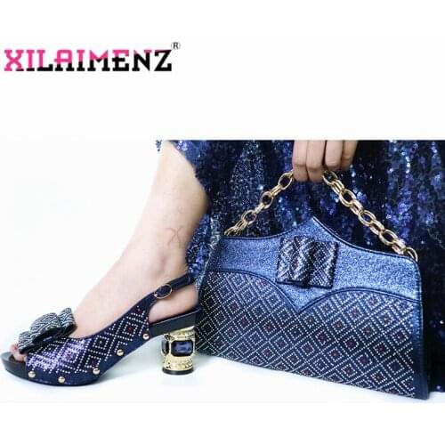 Dark Blue Woman High Heels Sandals And Matching Bag Set For Party 2020 Hot Sale African Woman Shoes And Bag To Match Set