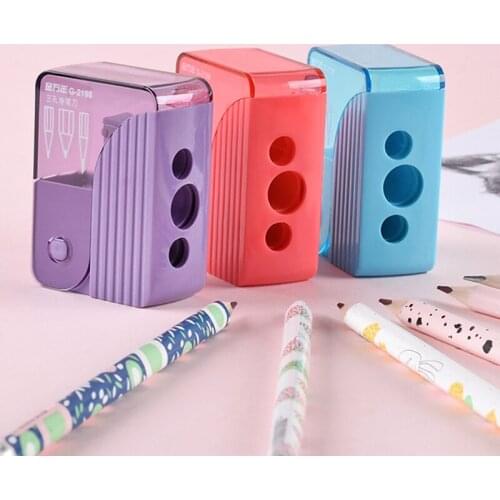 GENVANA Portable Three-hole Pencil Sharpeners Coarse/Fine Holes Elementary Students Manual Mechanical Pencil Sharpener G-2198