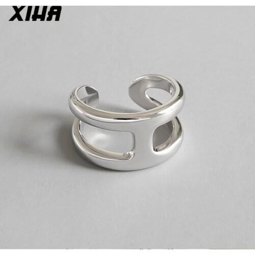 XIHA 925 Sterling Silver Rings for Women Minimalistic 2019 Resizable H Initial Letter Ring Thick Engagement Korean Fashion Ring