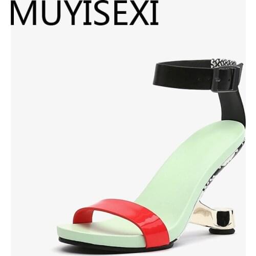 Women new fashion style sandals women grain leather peep toe 8cm high heels dating wear buckle straps shoes HL258 MUYISEXI